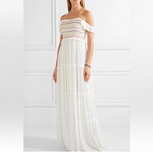 Tory Burch off the shoulder white tiered maxi dress
